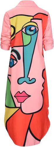 Vista 4 de Vestidos de línea A para mujer vestido casual de manga larga vestido camisero holgado ropa de otoño