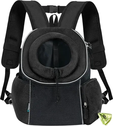 Vista 8 de PetAmi Dog Carrier Backpack, Hands Free Front Pet Carrier, 10 lbs, Black Negro