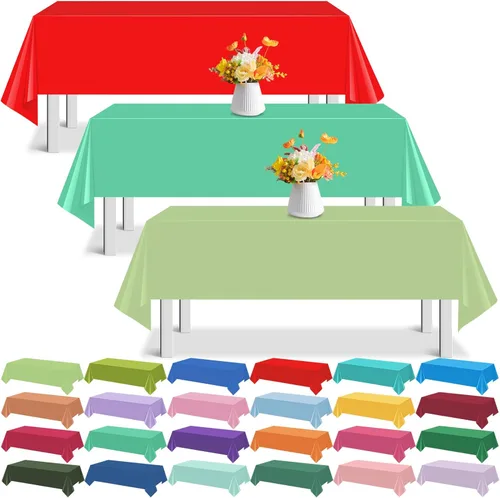 24 manteles de plástico desechables de 54 x 72 pulgadas de colores surtidos, mantel rectangular arcoíris desechable colorido para fiesta, boda,