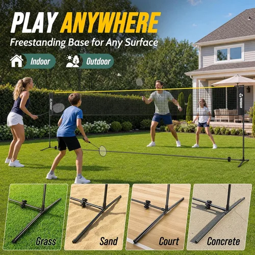 Vista 7 de 3-in-1 Volleyball Badminton Pickleball Net Set Adjustable Height Negro