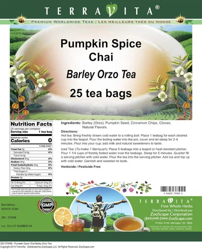 Vista 2 de Calabaza Spice Chai Cebada Orzo Té (25 Bolsas de Té, ZIN: 570098)