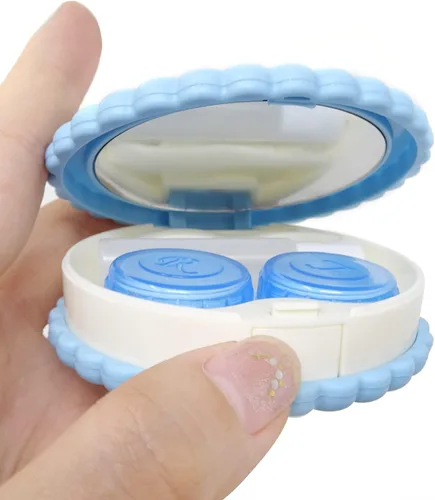 Vista 3 de Honbay Estuche para lentes de contacto con forma de galleta, estuche para lentes de contacto de viaje con espejo (azul)