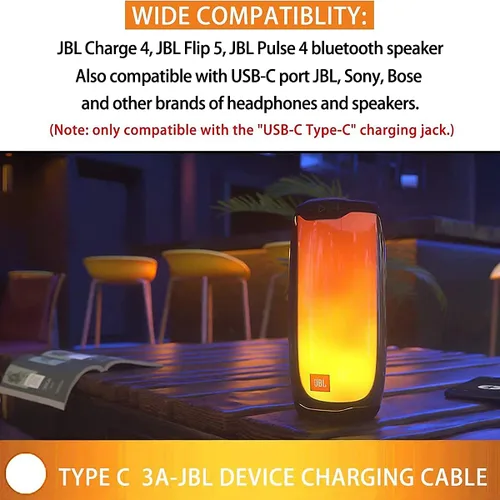 Vista 4 de Cable de carga tipo C para JBL Charge 4 5, Pulse 4 5, Clip 4, Flip 5, Auriculares inalámbricos Bluetooth Flip 5 y más