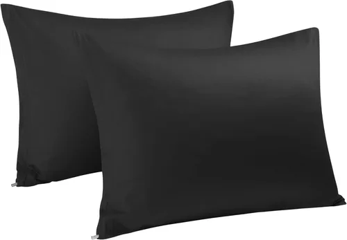 uxcell Fundas de almohada tejidas de 100% algodón egipcio, fundas de almohada suaves y transpirables con cierre de cremallera, 2 fundas de almohada