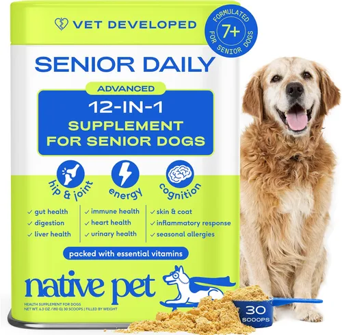 Vista 16 de Native Pet Vitaminas y Suplementos para Perros - Polvo de Vitaminas 11-en-1 para Complemento de Comida de Perros - Colágeno, Glucosamina