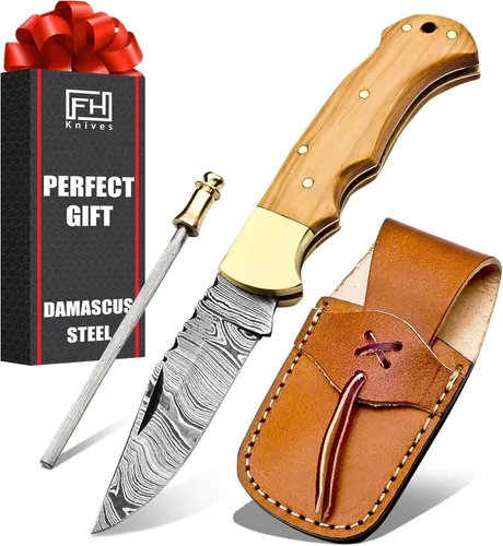 Vista 9 de Navaja de bolsillo de damasco personalizada con funda - Navaja de bolsillo grabada con láser, regalo para hombres, navaja personalizada