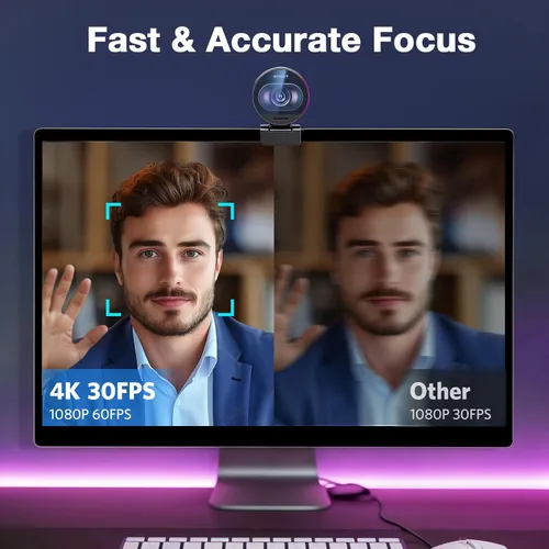 Vista 5 de EMEET Cámara web S600 4K con trípode para transmisión, sensor Sony de 1/2.55 pulgadas, enfoque automático PDAF, 1080P @60FPS, 2 micrófonos
