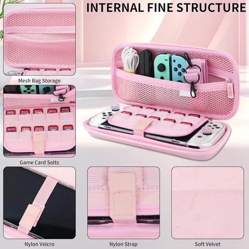 Vista 3 de HYPERCASE Pink Carrying Case Compatible with Nintendo Switch OLED, Portable Travel Storage Case with Glitter Switch Protective Cover, Screen