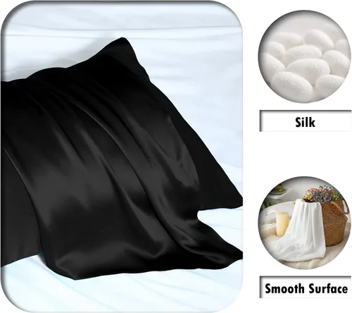 Vista 2 de Funda de almohada de seda para cabello y piel, suave, transpirable y sedosa 100% seda Queen, juego de 2, fundas de almohada de seda de morera