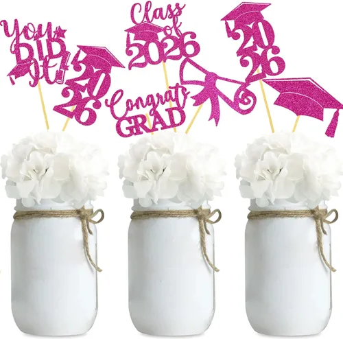 Vista 15 de Palitos de centro de mesa de graduación, 24 piezas de purpurina para decoración de mesa de fiesta, instituto, universidad, negro