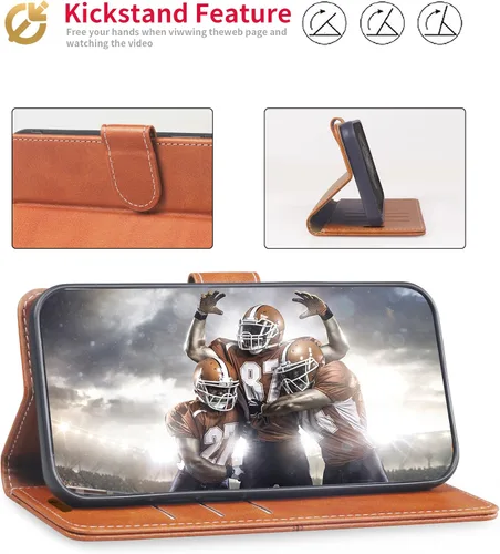 Vista 4 de Funda tipo cartera para Samsung Galaxy A13 5G, funda de cuero con tapa con bloqueo RFID, soporte para tarjetas de crédito, soporte magnético