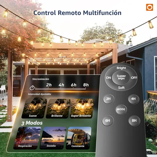 Vista 4 de addlon Luces de Cadena Solares de 102 pies (96+6) para exteriores con control remoto, 30 horas + luces de patio impermeables de larga duración, luz