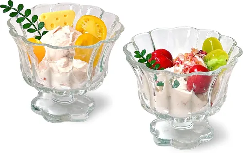 Vista 9 de Juego de 2 vasos altos ondulados (Rosa y Verde), Vaso estilo pétalo de flor, adecuado para jugo, helado, cócteles, postres y más.