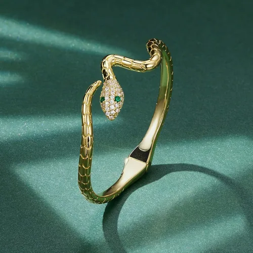 Vista 2 de Pulseras de serpiente, pulsera de serpiente ajustable, brazalete abierto, pulsera de plata con envoltura de serpiente de derivación, pulseras de oro