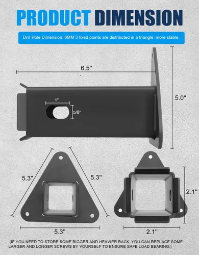 Vista 5 de Soporte para bicicleta de montaje en pared, receptor de enganche de montaje en pared para portabicicletas, almacenamiento de bicicletas de garaje