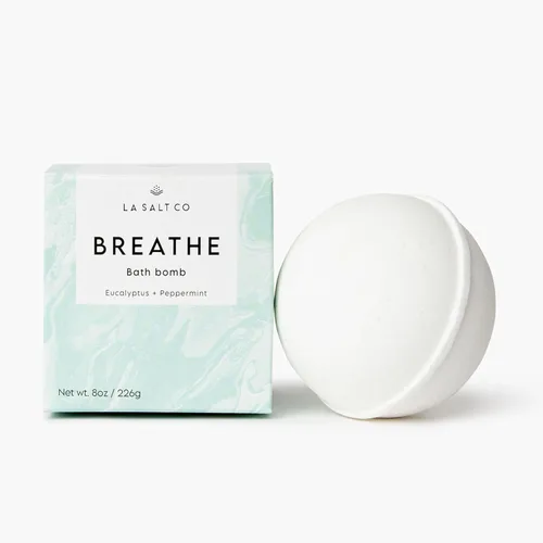 LA SALT CO Breathe - Bomba de baño, 8 onzas, grande, hecha a mano con ingredientes naturales, sal del Himalaya rica en minerales, libre de crueldad,