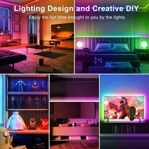 Vista 2 de TJOY 100ft Led Lights for Bedroom, Music Sync RGB LED Strip Lights, Bluetooth Led Light Strip with APP and Remote Control, Color Changing Rope