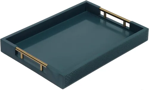 Vista 9 de Bandeja para servir con asas de metal pulido, bandeja rectangular para mesa de café de 16.5''x12'', bandeja decorativa moderna, bandeja otomana Negro