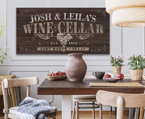 Vista 3 de Personalized Wine Cellar 12x24 Unframed Poster – Classic Vineyard Wall Art with Dark Wood Look, Rustic Winery Design for Home Bar or Kitchen, Custom