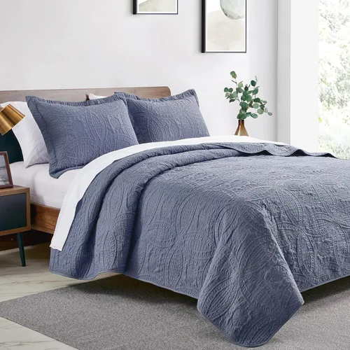 Vista 2 de Edredón de cama tamaño queen Love's cabin, color azul, para cama de verano, de microfibra ligera, estilo moderno, para todas las estaciones, 3