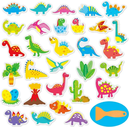 Hebayy 30 calcomanías antideslizantes para bañera con diseño de dinosaurio, impermeables y antideslizantes para ducha y bañera con raspador premium