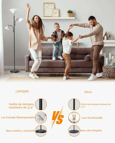 Vista 3 de LEPOWER Lámpara de pie, lámpara de pie brillante con luces LED reemplazables de 3000K