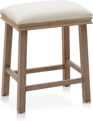 Vista 16 de Taburete de bar de madera maciza para encimera de cocina, taburete de bar con asiento de silla de montar de tela, taburete tapizado para isla de 34