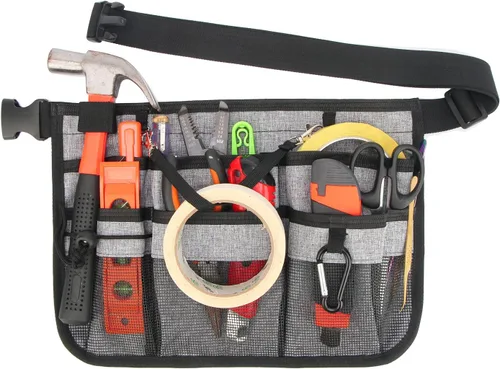 Vista 3 de Cinturón de herramientas de jardinería, cinturón ajustable, delantal, organizador con 8 bolsillos, bolsa para colgar, cinturón de herramientas
