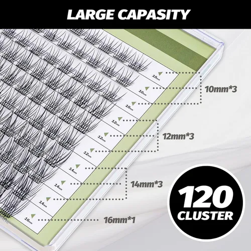 Vista 3 de Extensiones de Pestañas DIY Racimos de Pestañas 120 Racimos Pestañas Postizas Efecto 3D Pestañas Individuales Naturales Juego en Casa Kit