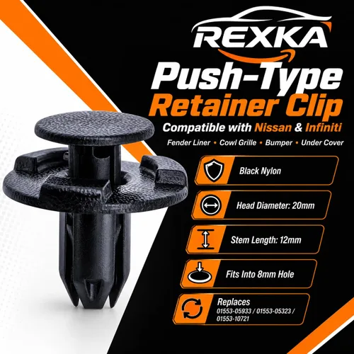 Vista 2 de Rexka 10 piezas Fender Liner Cowl Grille Parachoques Bajo Cubierta Clip de Empuje Tipo Retenedor Compatible con Nissan Infiniti 01553-05933