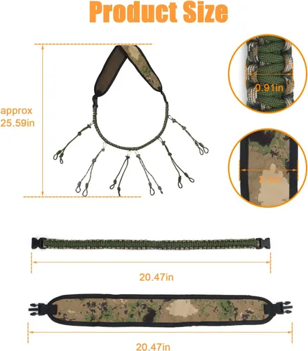 Vista 2 de Windspeed Duck Call - Cordón de paracaídas trenzado a mano con 12 bucles ajustables y 6 hebillas, cordón de caza de grado militar para depredador al