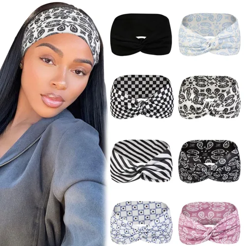 Vista 8 de Tobeffect Diademas para mujer, turbante antideslizante, bandas elásticas bohemias para el cabello, para adolescentes y niñas, accesorios de moda