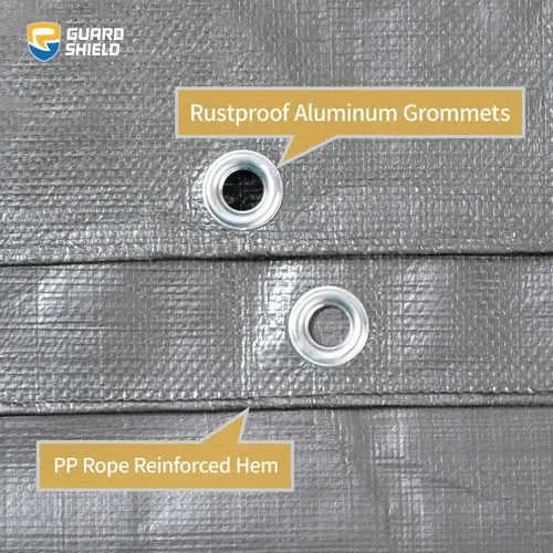Vista 4 de GUARD SHIELD Lona resistente de 12 x 16 pies, cubierta de lona de polietileno negra y plateada impermeable, gruesa, multiusos, de 25/64 pulgadas