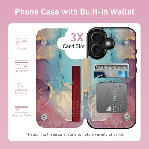 Vista 305 de LETO para iPhone 15 Pro Funda tipo cartera - Tapa tipo folio con patada - Diseños de moda - Tarjetero - Funda protectora para mujeres y niñas - 6.1