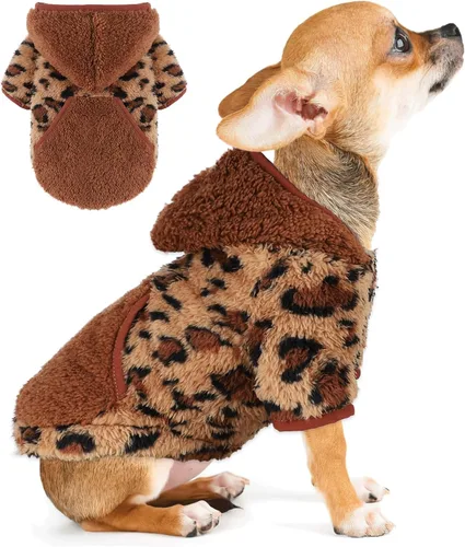 Vista 12 de Suéter para perro pequeño macho con capucha de forro polar de invierno, ropa cálida para cachorros, Chihuahua Teacup Yorkie, suave y elástico