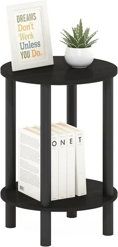 Furinno Turn-N-Tube Side Table, 2-Tier Round End Table, Toolless Assembly Night Stand, Bedside Table with Open Shelf, for Living Room, Bedroom