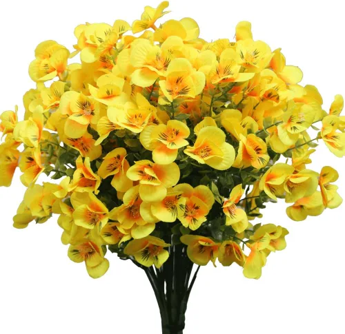 Vista 9 de 6 paquetes de flores artificiales de orquídea, vegetación artificial falsa, resistente a los rayos UV, no se decolora, flores de plástico sintético