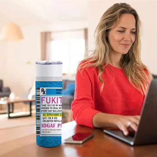 Vista 6 de Fukitol - Taza de café aislada con tapa, pastilla placebo honesta, botella de agua reutilizable de acero inoxidable de 20 onzas para bebidas