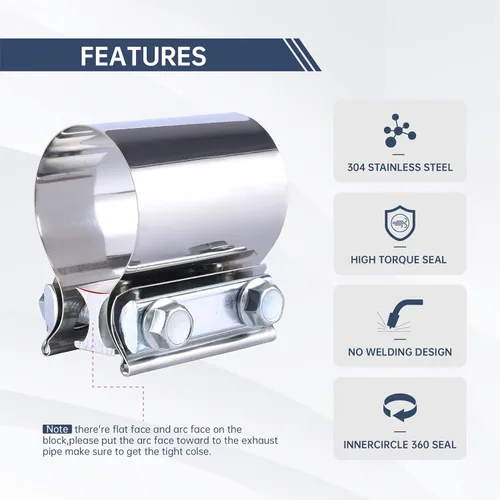 Vista 3 de Abrazadera de Banda de Sellado de Escape de Junta a Tope de 3.5 Pulgadas 3 1/2'', Abrazadera de Banda de Escape de Acero Inoxidable T304 Universal