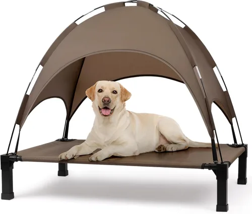 Vista 12 de Heeyoo Cama elevada para perros con toldo, cuna portátil para perros con tienda de campaña de sombra extraíble, cuna elevada para mascotas al aire