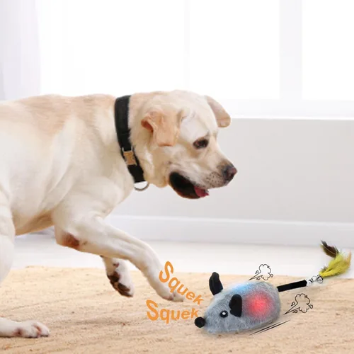 Vista 2 de BABORUI Juguetes interactivos para perros, ratón, control automático y aplicación, juguete chirriante para perros con luces y giro automático