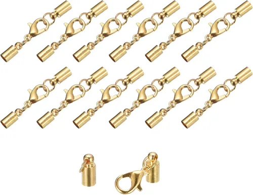Vista 24 de uxcell Juego de 20 tapas de cuero de 0.197 in con cierres de pinza de langosta, terminadores de barril para hacer pulseras de cuero, tono bronce