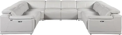 Vista 499 de BlackJack Furniture Venice - Sofá modular de cuero italiano de grano superior de 5 piezas con 3 reclinables eléctricos, reposacabezas ajustable