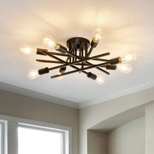 Vista 14 de ASGYISA Lámpara de Techo Semiempotrada de 6 Luces, Paquete de 2, Candelabro Sputnik Vintage Negro Mate, Luminaria de Techo para Casa de Campo