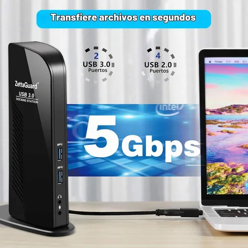 Vista 4 de Estación de acoplamiento universal USB 3.0 de doble pantalla 4K, pantalla de monitor de video dual con HDMI dual 4K x 2K a 60 Hz, Gigabit Ethernet