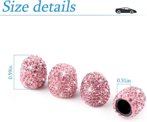 Vista 2 de AUCELI 4 tapones para válvulas de neumáticos de automóvil, diamantes de imitación de cristal, a prueba de polvo, cubierta de válvula de bicicleta