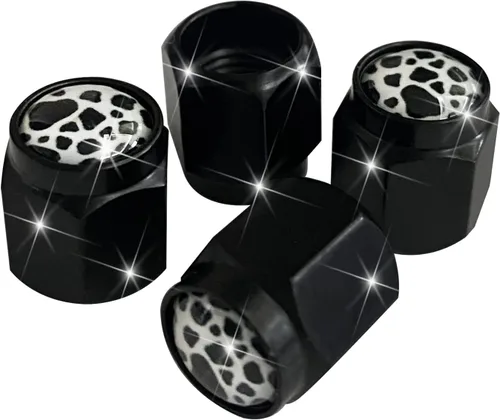 Vista 13 de Tapones de vástago de válvula de neumático de loto azul morado, 4 piezas de tapas de válvula de aire de metal negro, tapas de vástago de rueda