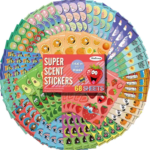Vista 9 de HORIECHALY Calcomanías para rascar y oler para niños, Calcomanías olorosas 85 hojas 17 aromas, más de 1600 diseños perfumados con bonitos patrones