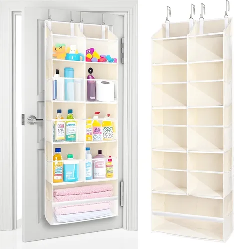 ULG Organizador para colgar sobre la puerta, 5 niveles extra grande con 10 bolsillos de malla, capacidad de 100 libras, organizador de puerta Beige