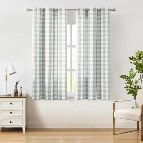 Vista 16 de Amzdecor Cortinas a cuadros de búfalo con ojales de 54 pulgadas de largo, cortinas texturizadas semitransparentes para sala de estar y dormitorio, 2